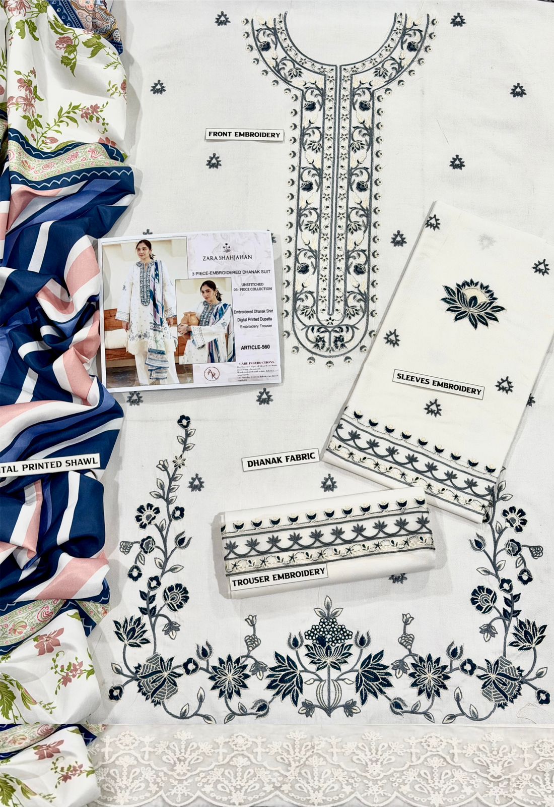 Zara Shahjahan | Embroidered Dhanak 3PC Unstitched Suit