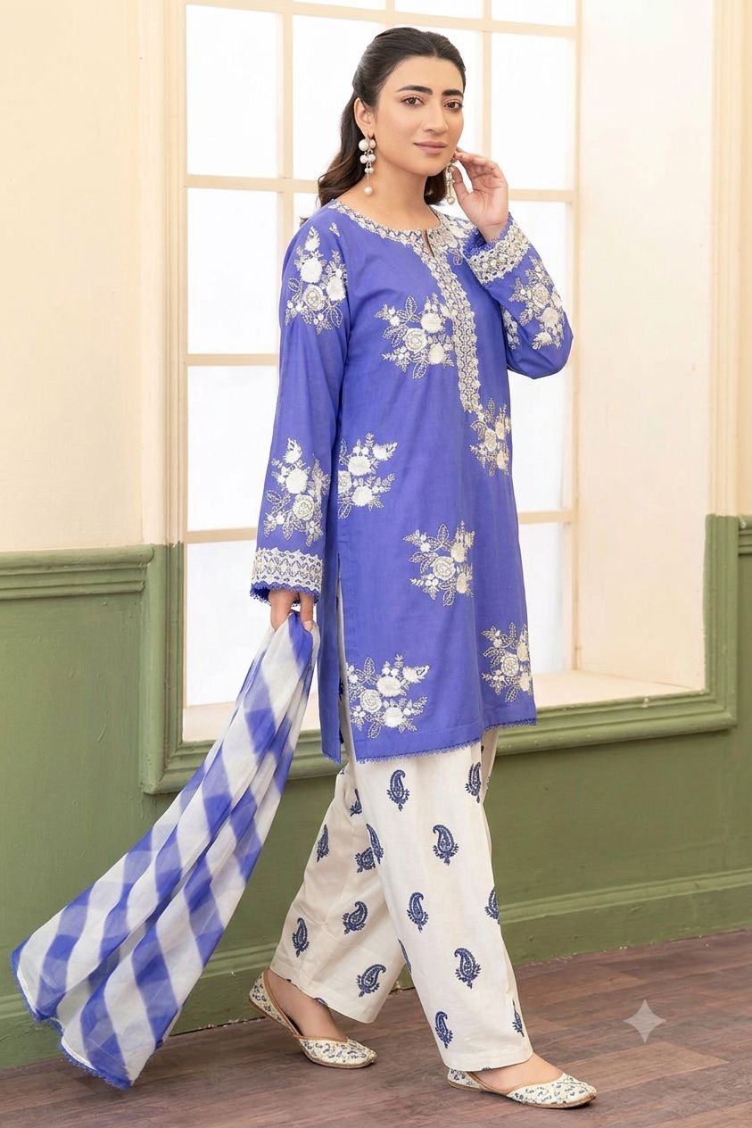 Laiba Mir| Embroidered Dhanak 3PC Unstitched Suit