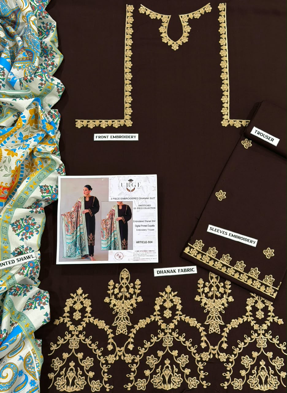 Urige | Embroidered Dhanak 3PC Unstitched Suit