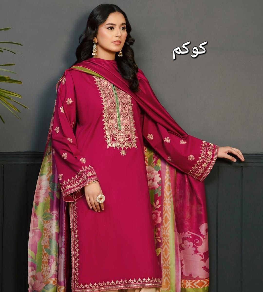 Kokum | Embroidered Dhanak 3PC Unstitched Suit