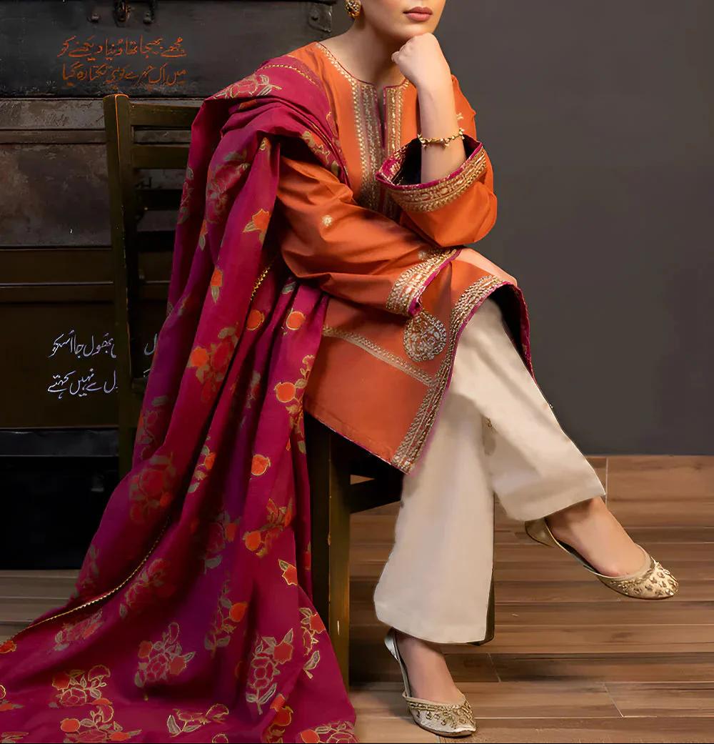 Urige | Embroidered Dhanak 3PC Unstitched Suit
