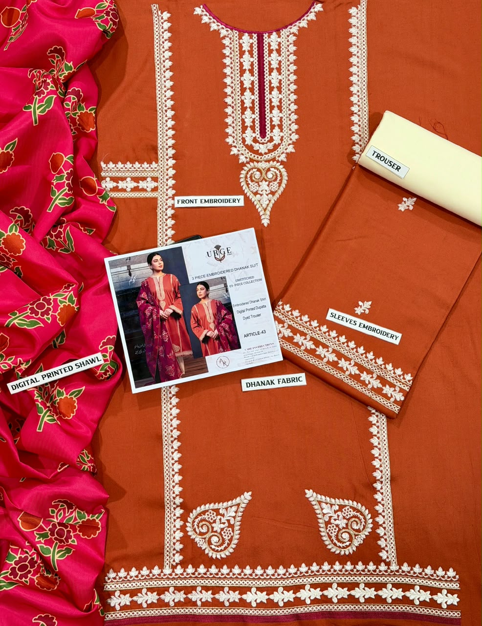 Urige | Embroidered Dhanak 3PC Unstitched Suit